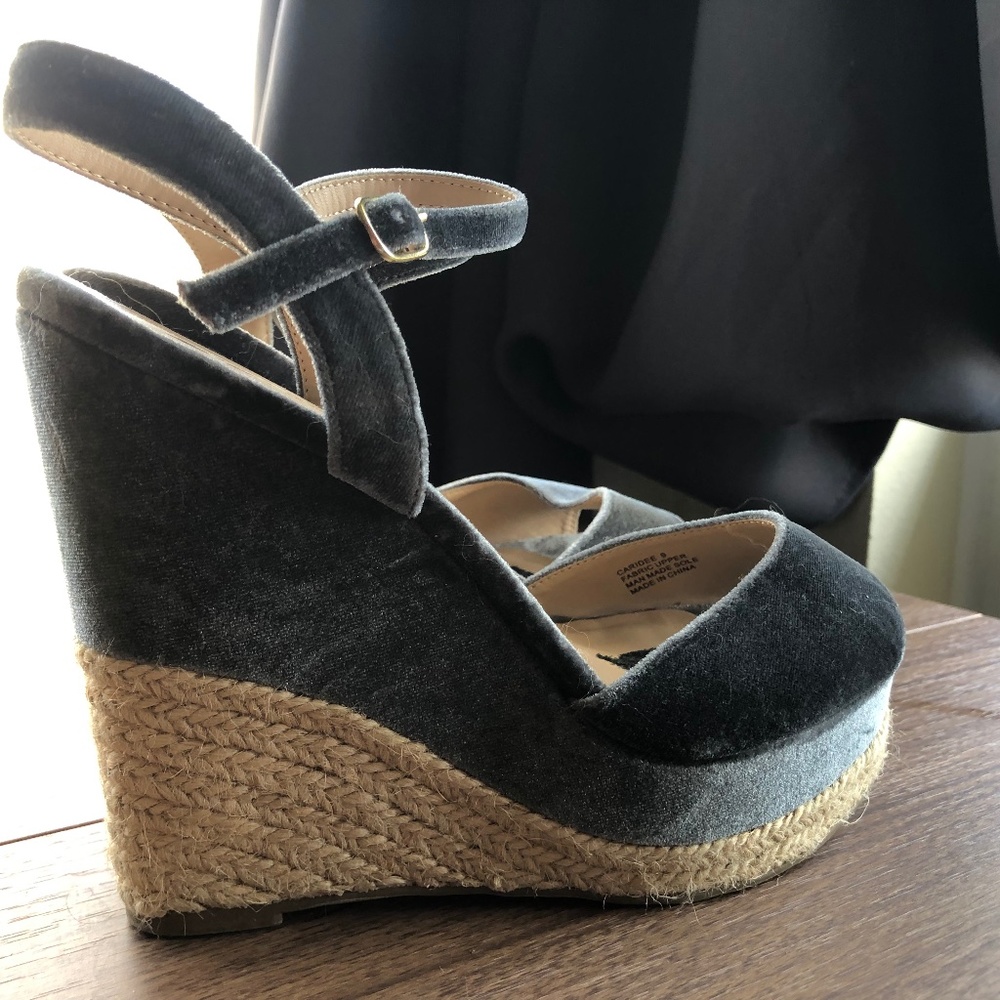 Sky High Sexy Blue Velvet and Espadrille Summer Wedge